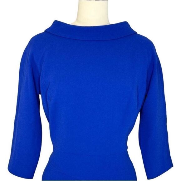 Rickie Freeman for Teri Jon Blue Long Sleeve Asymmetric Midi Dress -| size 8 - Picture 3 of 7